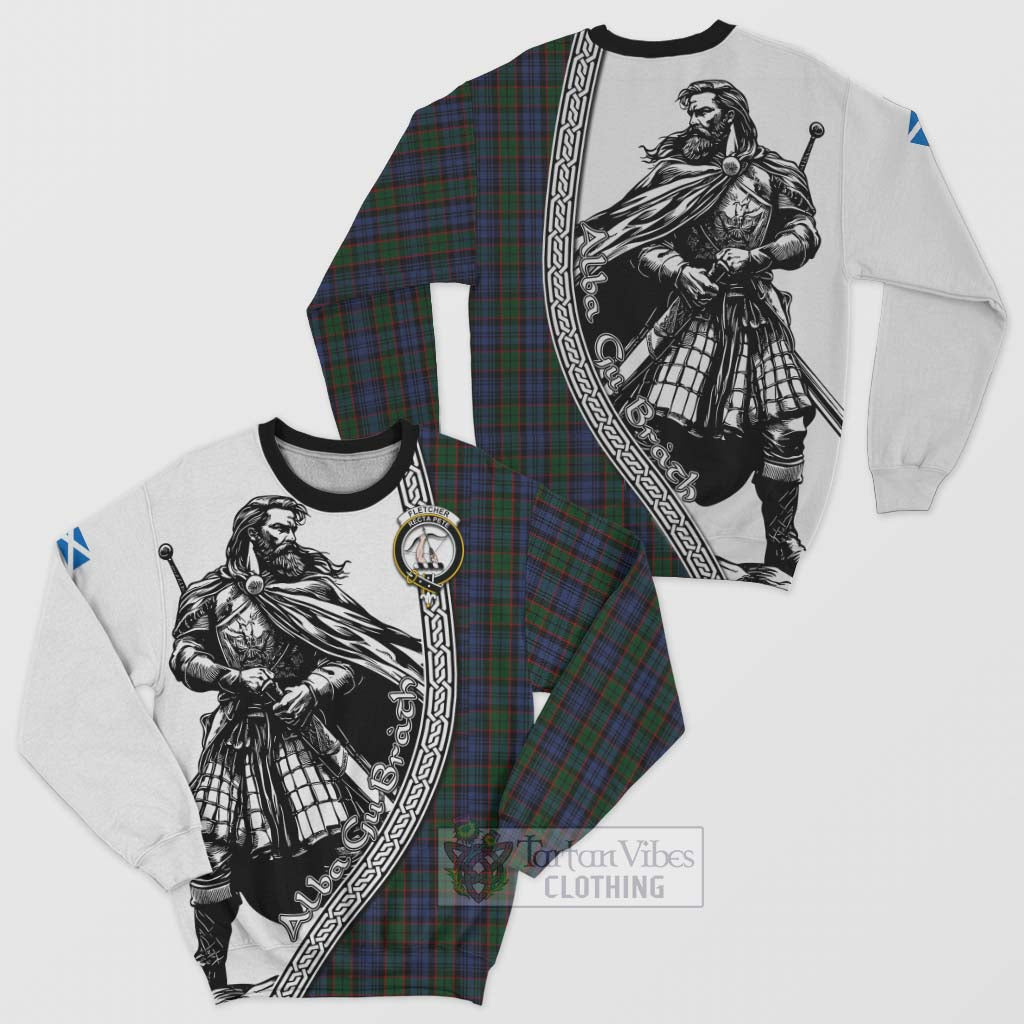 Tartan Vibes Clothing Fletcher Tartan Clan Crest Sweatshirt with Highlander Warrior Celtic Style