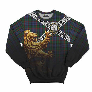 Fletcher Crest Tartan Sweatshirt with Golden Lion Emblem Celtic Style