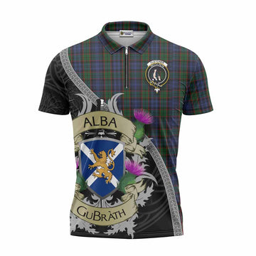 Fletcher Tartan Family Crest Zipper Polo Shirt Lion Rampant Royal Thistle Shield Celtic Inspired