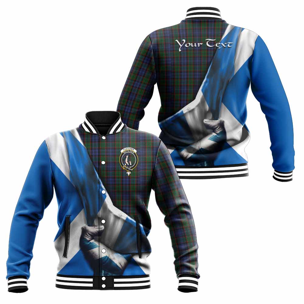 Tartan Vibes Clothing Fletcher Tartan Baseball Jacket with Family Crest Scotland Patriotic Style