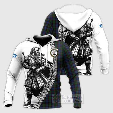 Fletcher Tartan Clan Crest Knitted Hoodie with Highlander Warrior Celtic Style