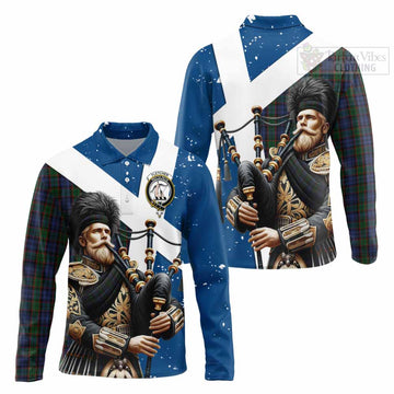 Tartan Vibes Clothing Fletcher Tartan Long Sleeve Polo Shirt with Family Crest Scottish Bagpiper Vibes