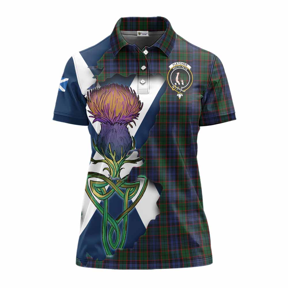 Tartan Vibes Clothing Fletcher Tartan Family Crest Women's Polo Shirt Scottish Thistle Celtic Inspired