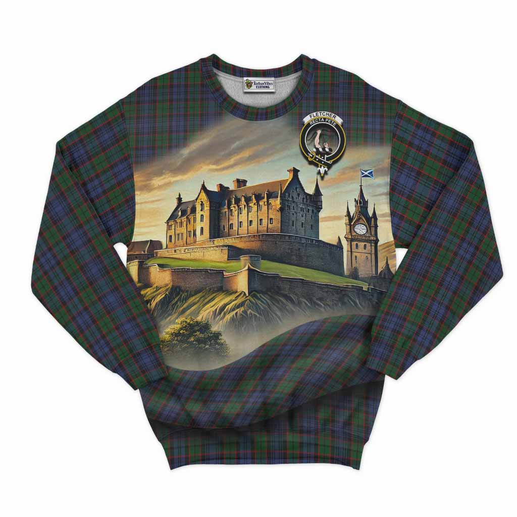 Tartan Vibes Clothing Fletcher Tartan Family Crest Sweatshirt with Scottish Ancient Castle Style