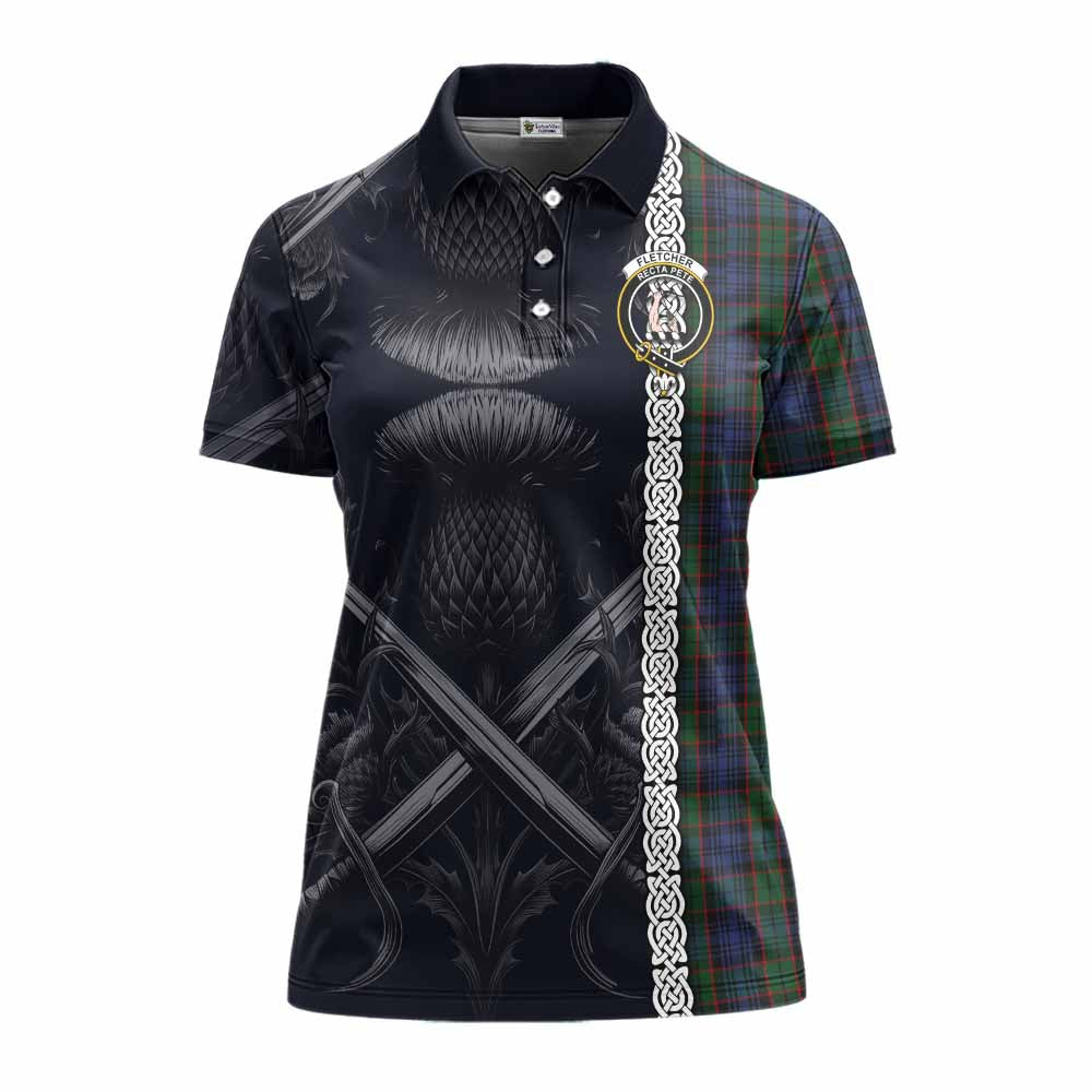 Tartan Vibes Clothing Fletcher Tartan Women's Polo Shirt with Family Crest Cross Sword Thistle Celtic Vibes