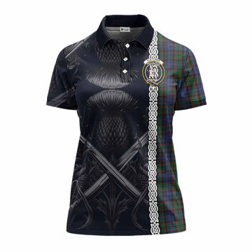 Tartan Vibes Clothing Fletcher Tartan Women's Polo Shirt with Family Crest Cross Sword Thistle Celtic Vibes