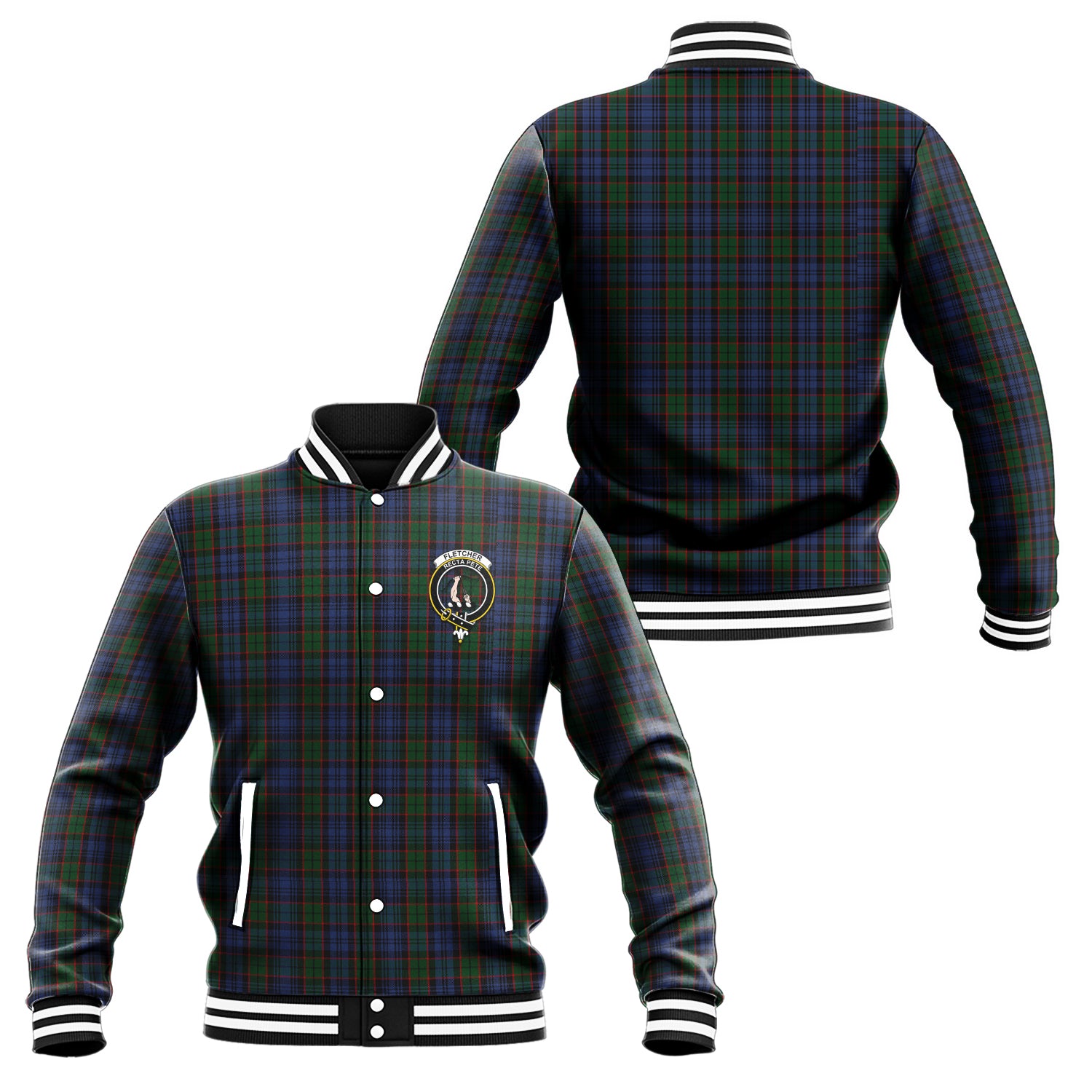 Fletcher Tartan Baseball Jacket with Family Crest Unisex - Tartan Vibes Clothing
