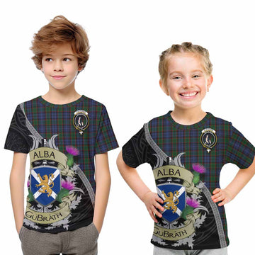 Tartan Vibes Clothing Fletcher Tartan Family Crest Kid T-Shirt Lion Rampant Royal Thistle Shield Celtic Inspired