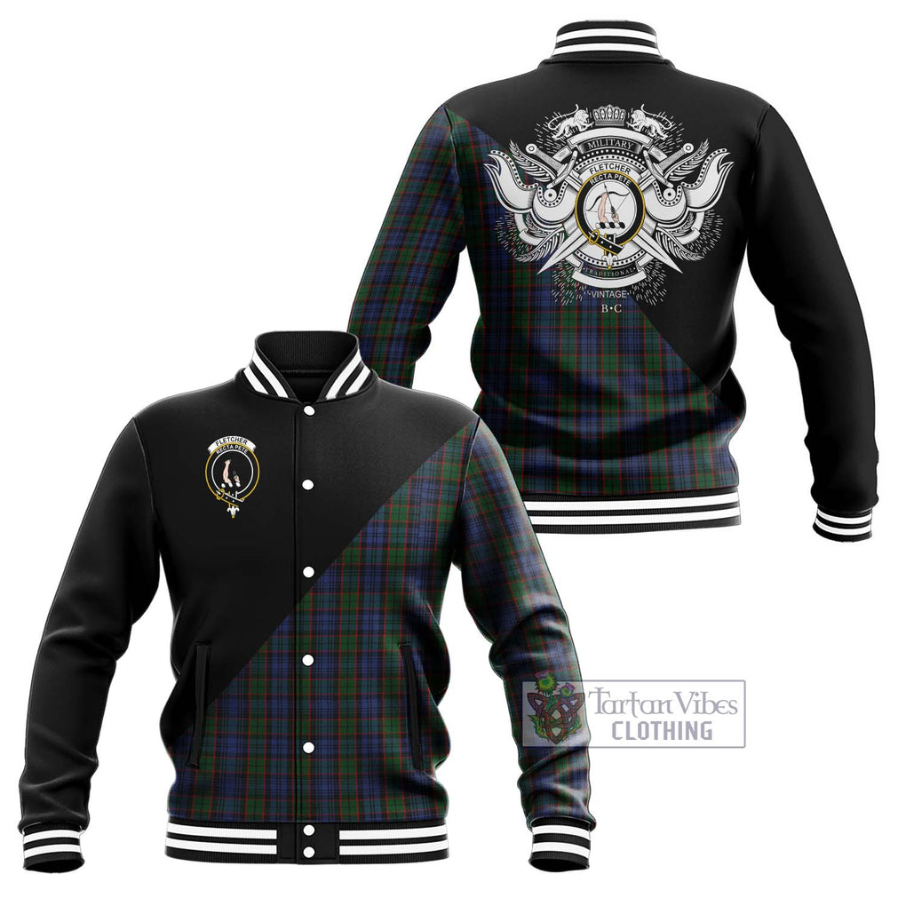 Fletcher Tartan Baseball Jacket with Family Crest and Military Logo Style Unisex - Tartan Vibes Clothing