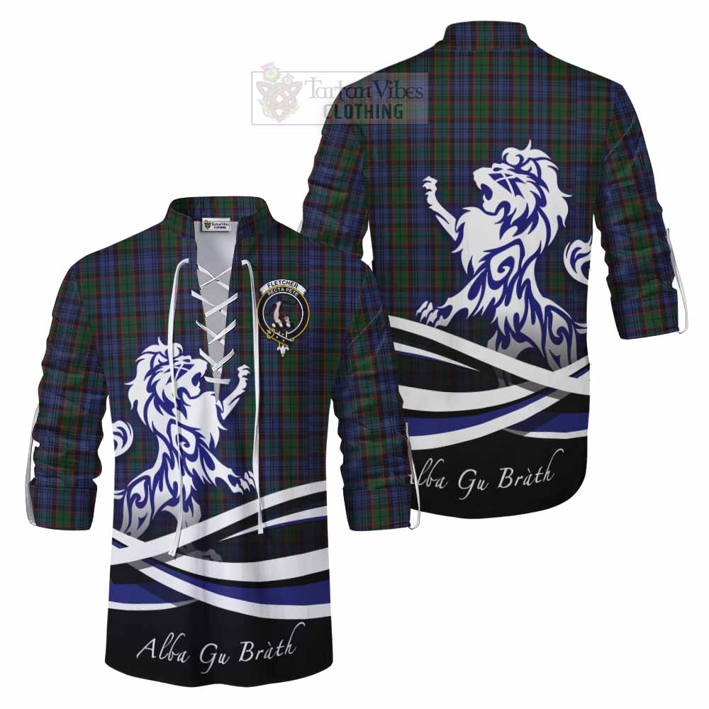 Tartan Vibes Clothing Fletcher Tartan Ghillie Kilt Shirt with Alba Gu Brath Regal Lion Emblem