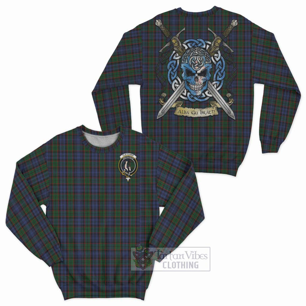 Tartan Vibes Clothing Fletcher Tartan Sweatshirt with Family Crest Celtic Skull Style