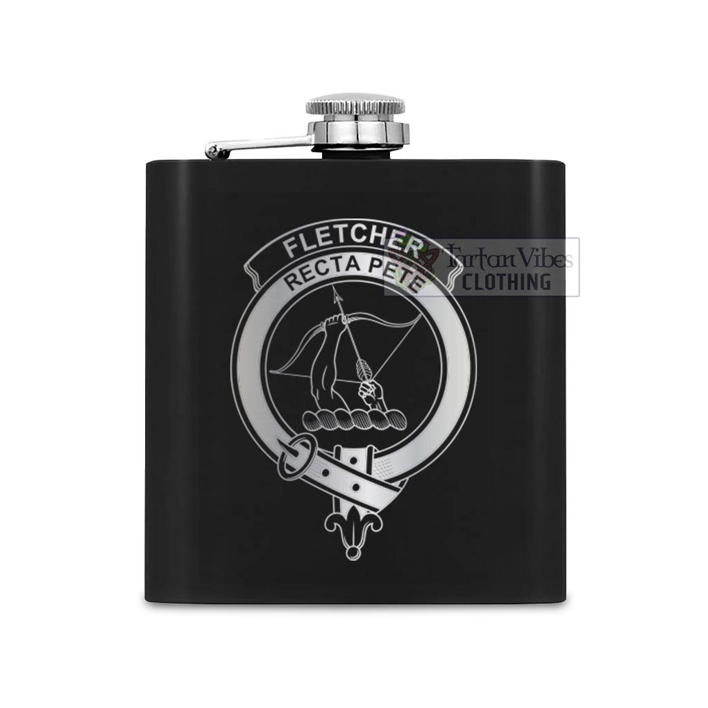 Tartan Vibes Clothing Fletcher Crest Hip Flask Set 7oz Black Stainless Steel with A Gift Box