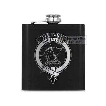Tartan Vibes Clothing Fletcher Crest Hip Flask Set 7oz Black Stainless Steel with A Gift Box