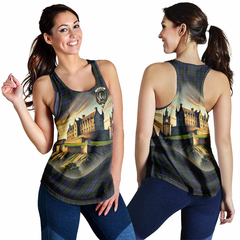 Tartan Vibes Clothing Fletcher Tartan Family Crest Women's Racerback Tanks with Scottish Ancient Castle Style