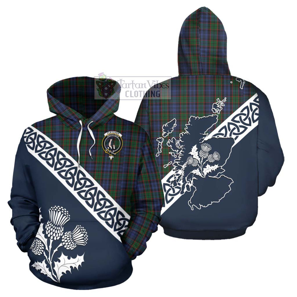 Tartan Vibes Clothing Fletcher Tartan Hoodie Featuring Thistle and Scotland Map