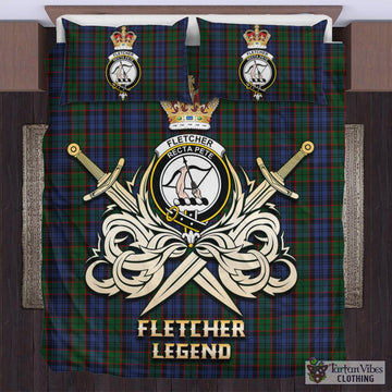 Fletcher Tartan Bedding Set with Clan Crest and the Golden Sword of Courageous Legacy