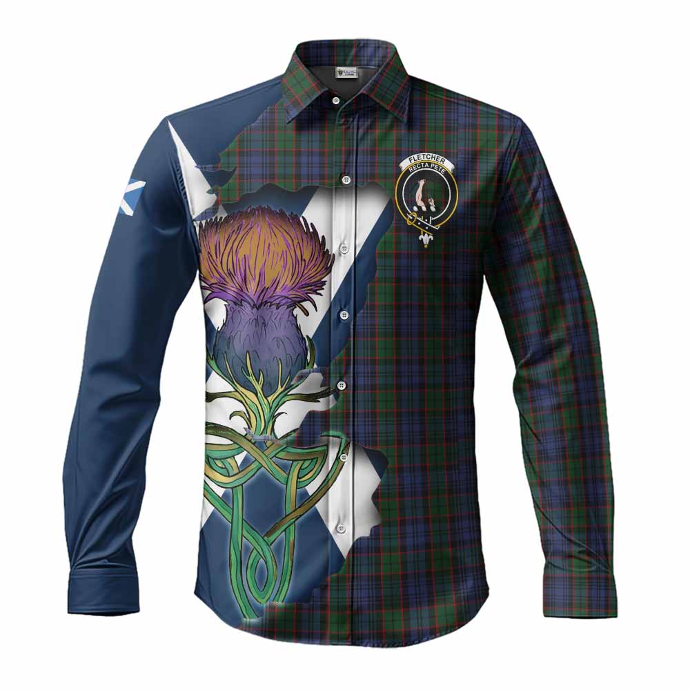 Tartan Vibes Clothing Fletcher Tartan Family Crest Long Sleeve Button Shirt Scottish Thistle Celtic Inspired