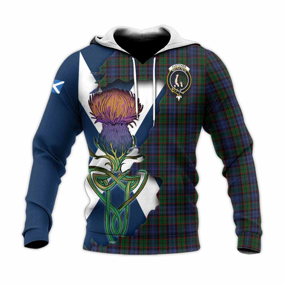 Tartan Vibes Clothing Fletcher Tartan Family Crest Knitted Hoodie Scottish Thistle Celtic Inspired