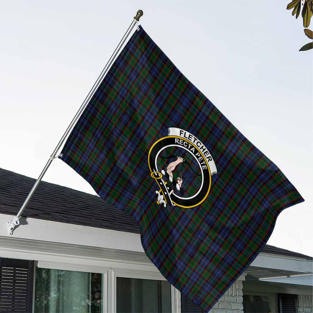 Tartan Vibes Clothing Fletcher Tartan House Flag with Family Crest