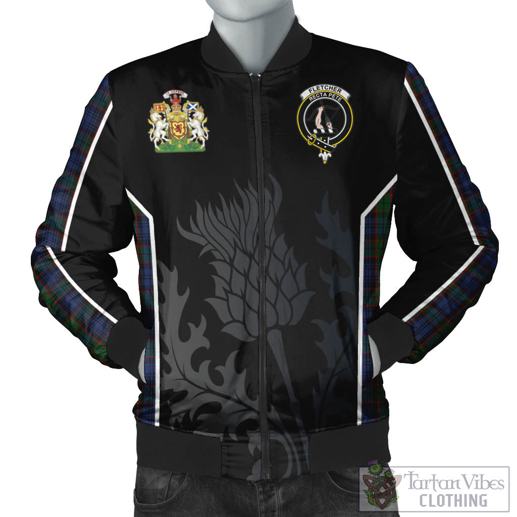 Tartan Vibes Clothing Fletcher Tartan Bomber Jacket with Family Crest and Scottish Thistle Vibes Sport Style