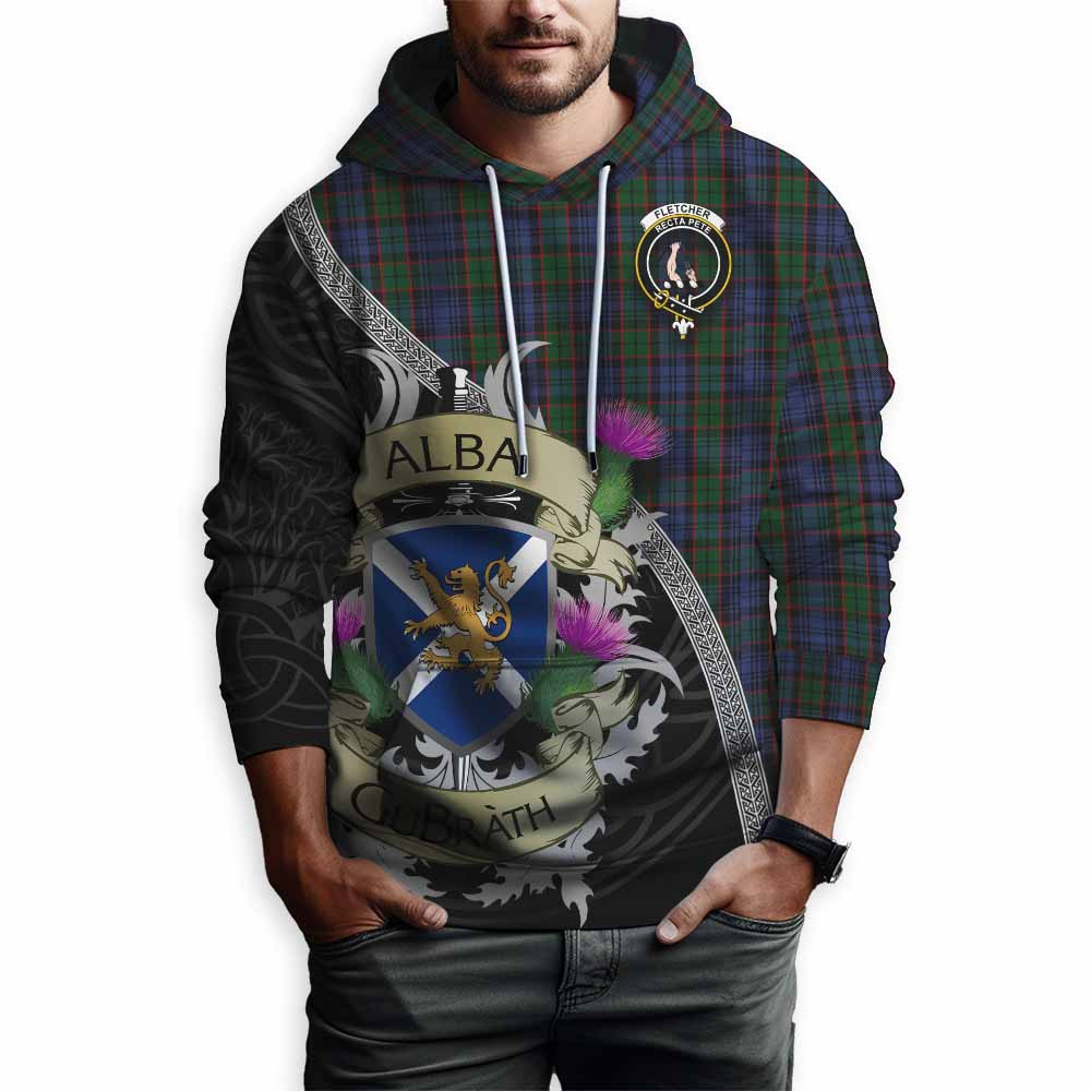 Tartan Vibes Clothing Fletcher Tartan Family Crest Hoodie Lion Rampant Royal Thistle Shield Celtic Inspired