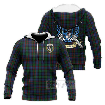 Fletcher Tartan Knitted Hoodie with Family Crest Celtic Skull Style