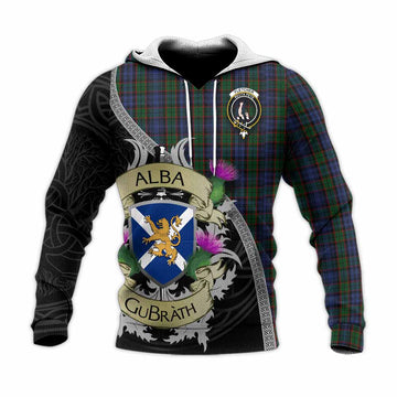 Fletcher Tartan Family Crest Knitted Hoodie Lion Rampant Royal Thistle Shield Celtic Inspired