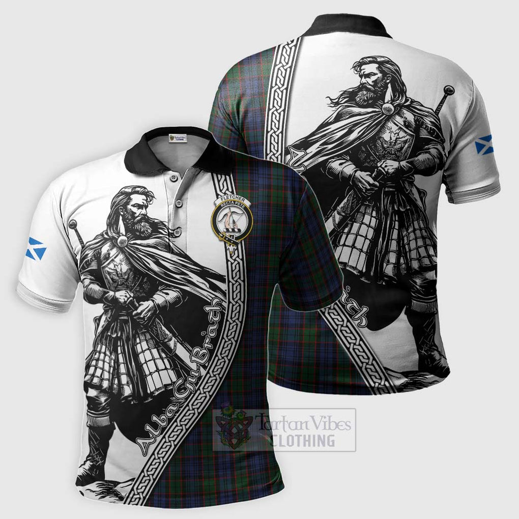 Tartan Vibes Clothing Fletcher Tartan Clan Crest Polo Shirt with Highlander Warrior Celtic Style