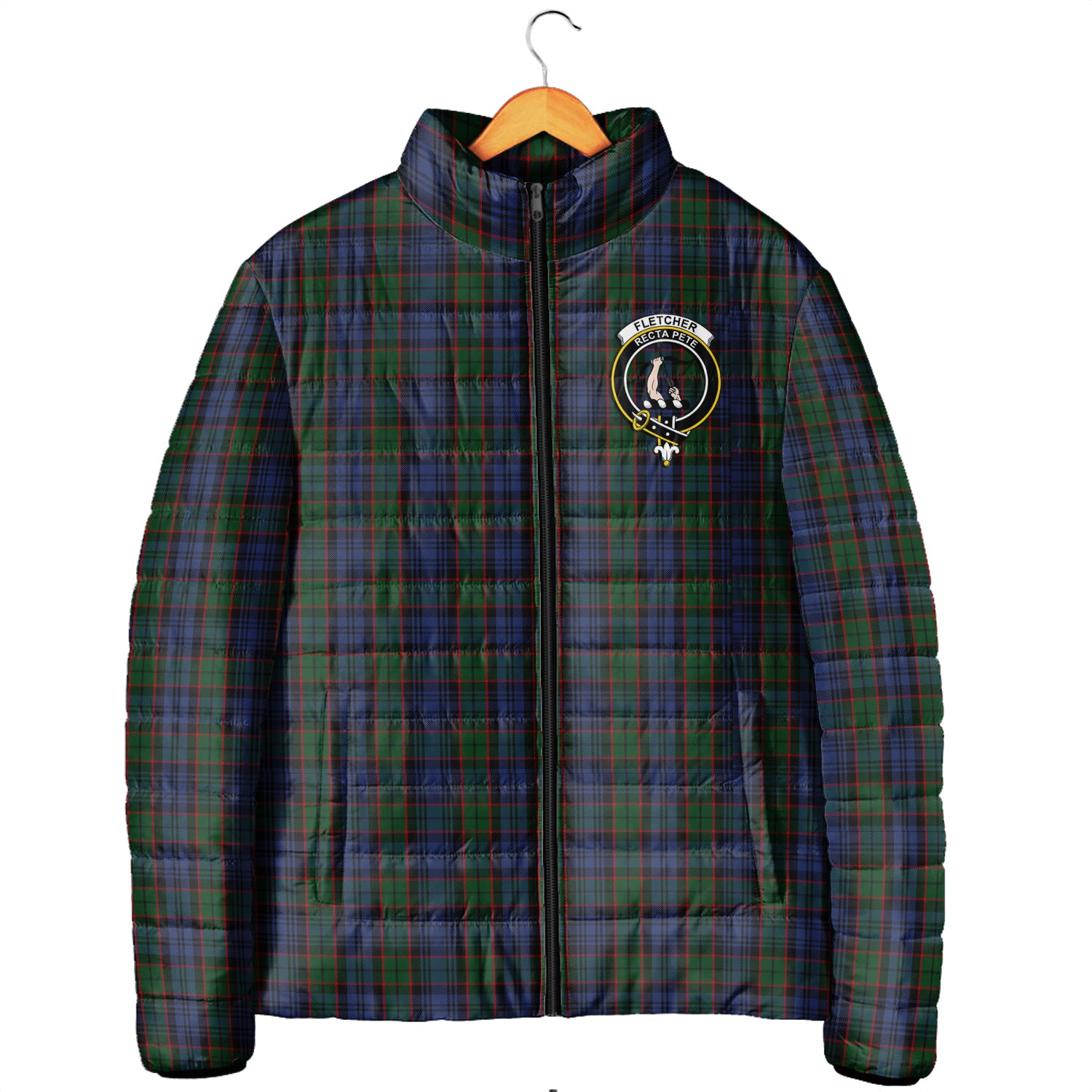 Fletcher Tartan Padded Jacket with Family Crest Men's Padded Jacket - Tartan Vibes Clothing