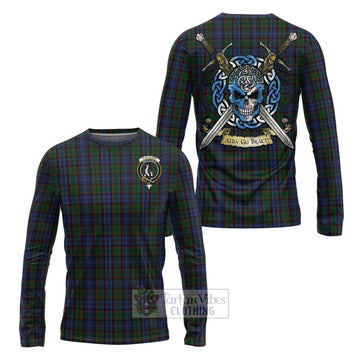 Tartan Vibes Clothing Fletcher Tartan Long Sleeve T-Shirt with Family Crest Celtic Skull Style