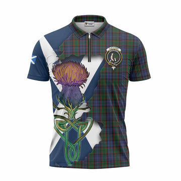 Fletcher Tartan Family Crest Zipper Polo Shirt Scottish Thistle Celtic Inspired