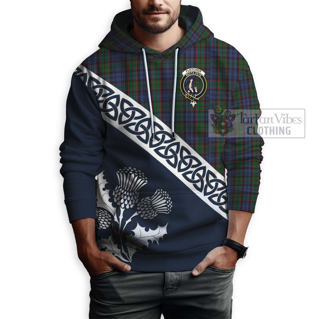 Tartan Vibes Clothing Fletcher Tartan Hoodie Featuring Thistle and Scotland Map