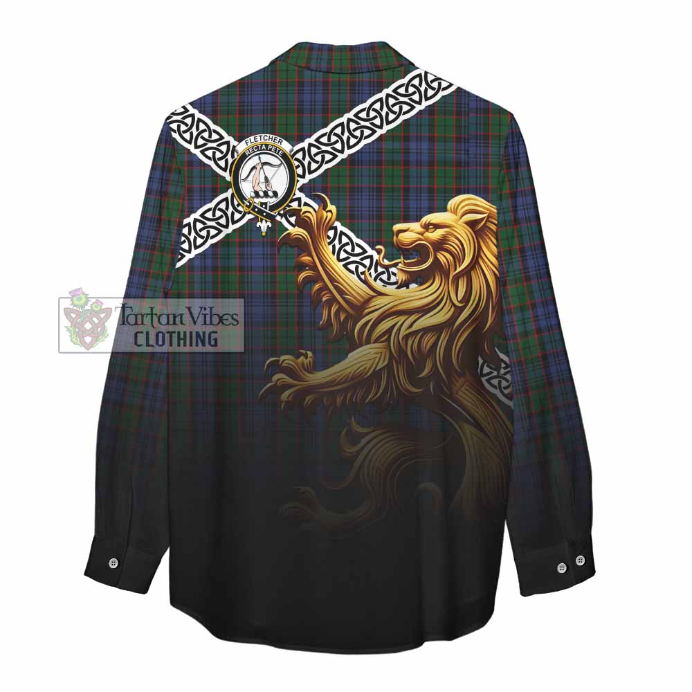 Tartan Vibes Clothing Fletcher Crest Tartan Women's Casual Shirt with Golden Lion Emblem Celtic Style