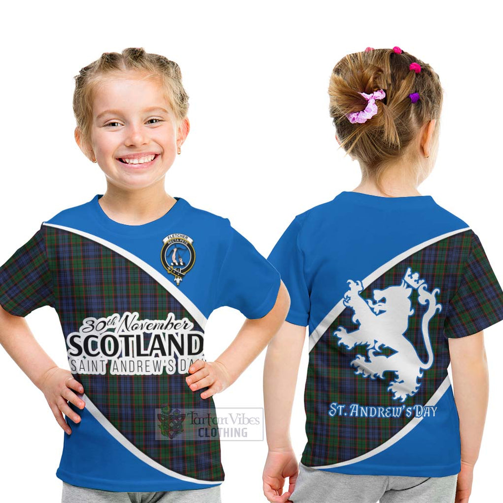 Tartan Vibes Clothing Fletcher Family Crest Tartan Kid T-Shirt Celebrate Saint Andrew's Day in Style