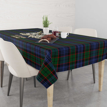 Fletcher Tartan Tablecloth with Clan Crest and the Golden Sword of Courageous Legacy