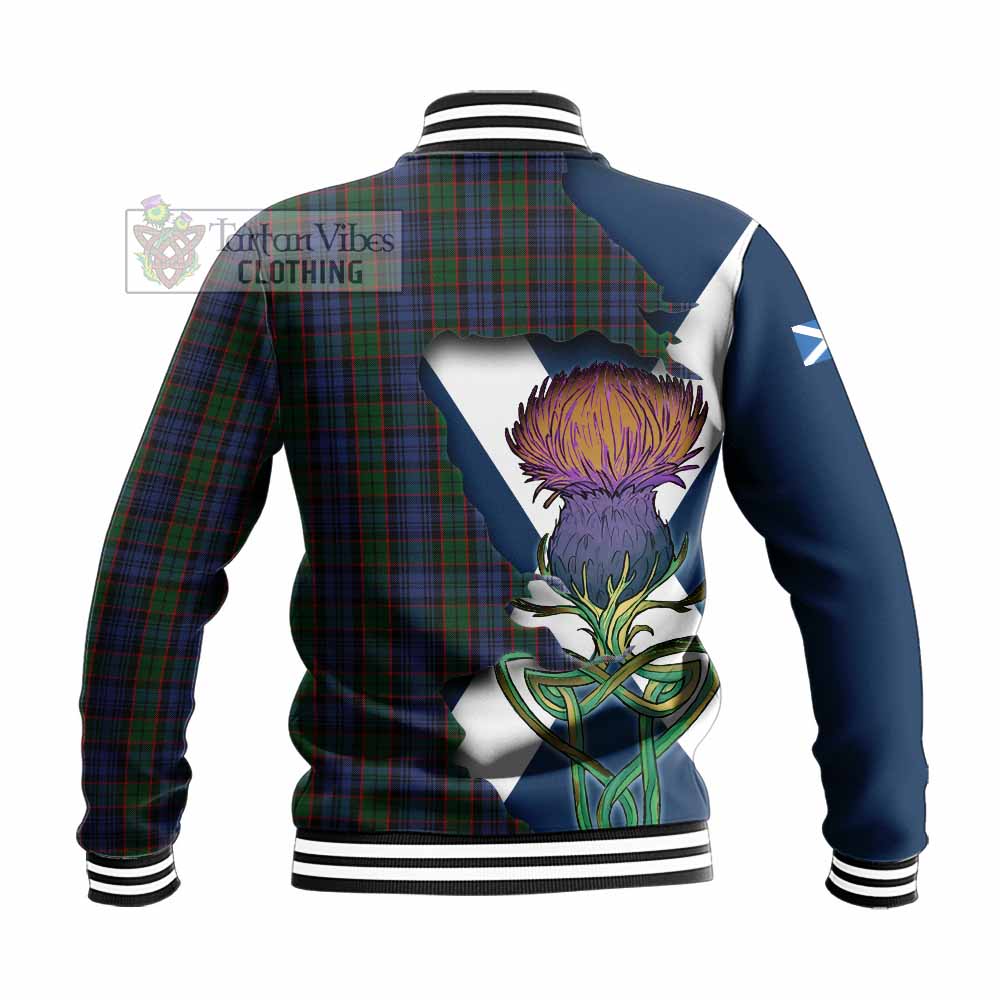 Tartan Vibes Clothing Fletcher Tartan Family Crest Baseball Jacket Scottish Thistle Celtic Inspired