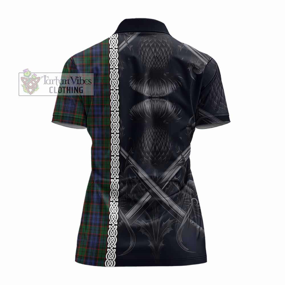 Tartan Vibes Clothing Fletcher Tartan Women's Polo Shirt with Family Crest Cross Sword Thistle Celtic Vibes