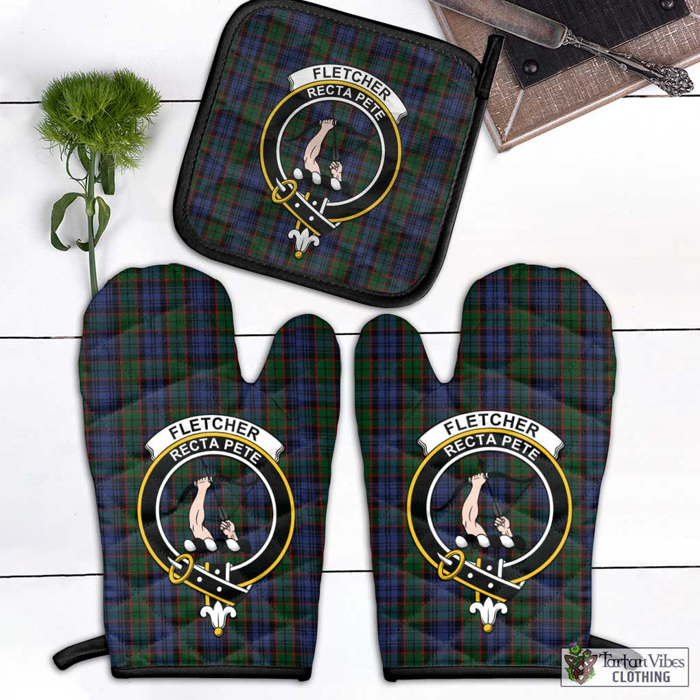 Fletcher Tartan Combo Oven Mitt & Pot-Holder with Family Crest Combo 1 Oven Mitt & 1 Pot-Holder Black - Tartan Vibes Clothing