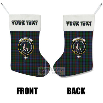 Tartan Vibes Clothing Fletcher Tartan Family Crest Christmas Stocking with Personalized Text