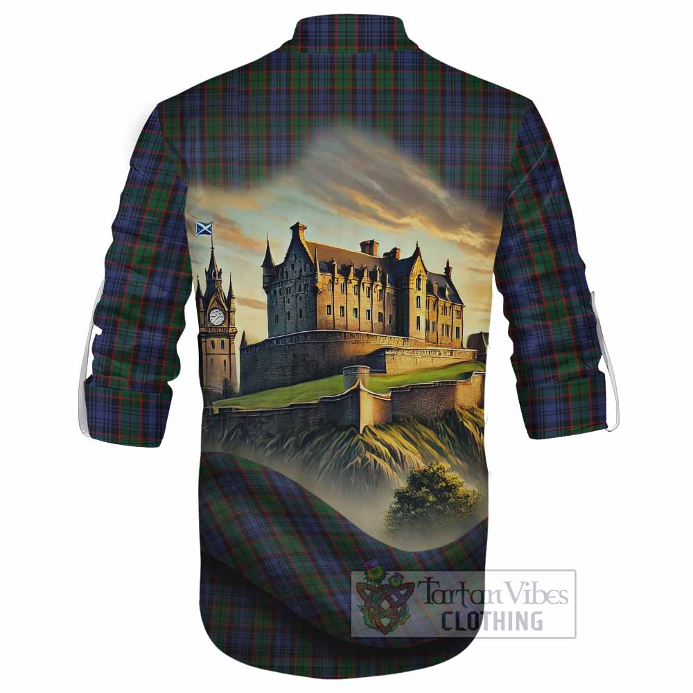 Tartan Vibes Clothing Fletcher Tartan Family Crest Ghillie Kilt Shirt with Scottish Ancient Castle Style