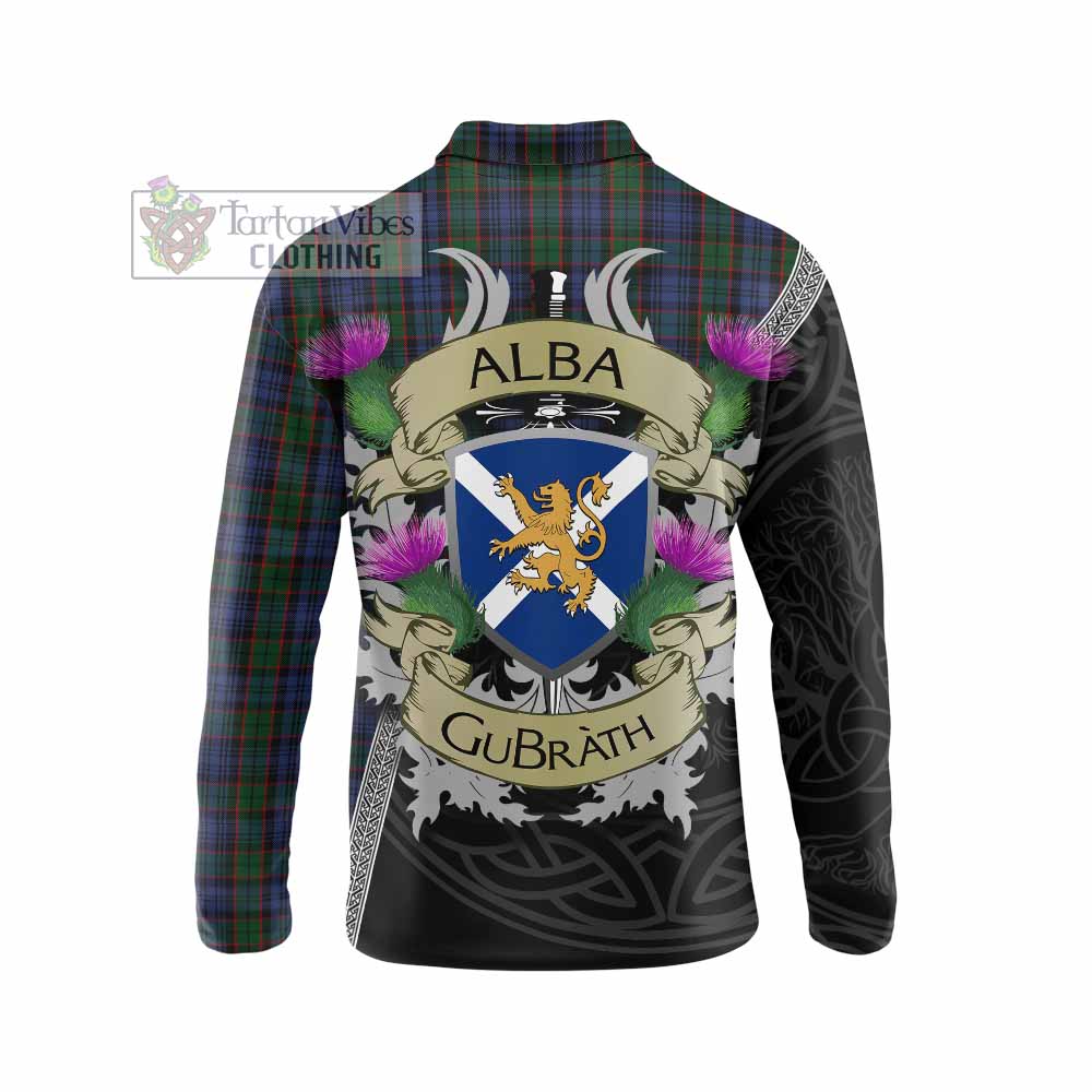 Tartan Vibes Clothing Fletcher Tartan Family Crest Long Sleeve Polo Shirt Lion Rampant Royal Thistle Shield Celtic Inspired