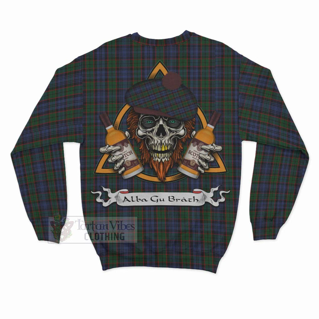Tartan Vibes Clothing Fletcher Tartan Sweatshirt with Family Crest and Bearded Skull Holding Bottles of Whiskey