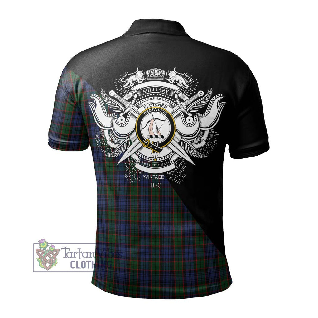 Fletcher Tartan Polo Shirt with Family Crest and Military Logo Style - Tartanvibesclothing Shop