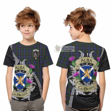 Tartan Vibes Clothing Fletcher Tartan Family Crest Kid T-Shirt Lion Rampant Royal Thistle Shield Celtic Inspired