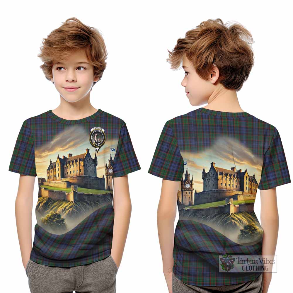 Tartan Vibes Clothing Fletcher Tartan Family Crest Kid T-Shirt with Scottish Ancient Castle Style