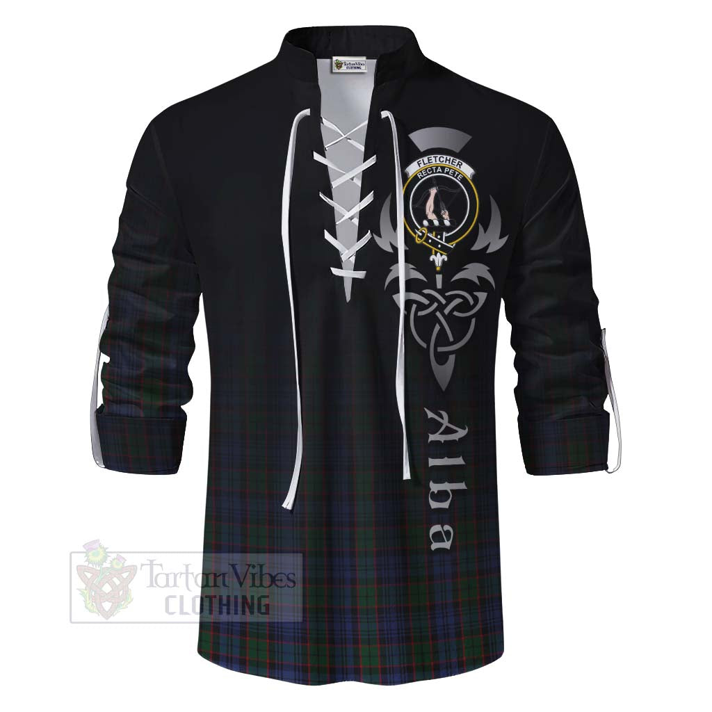 Tartan Vibes Clothing Fletcher Tartan Ghillie Kilt Shirt Featuring Alba Gu Brath Family Crest Celtic Inspired