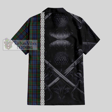 Fletcher Tartan Hawaiian Shirt with Family Crest Cross Sword Thistle Celtic Vibes