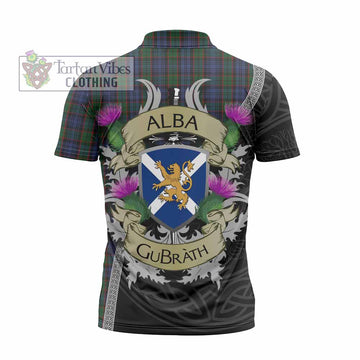 Fletcher Tartan Family Crest Zipper Polo Shirt Lion Rampant Royal Thistle Shield Celtic Inspired