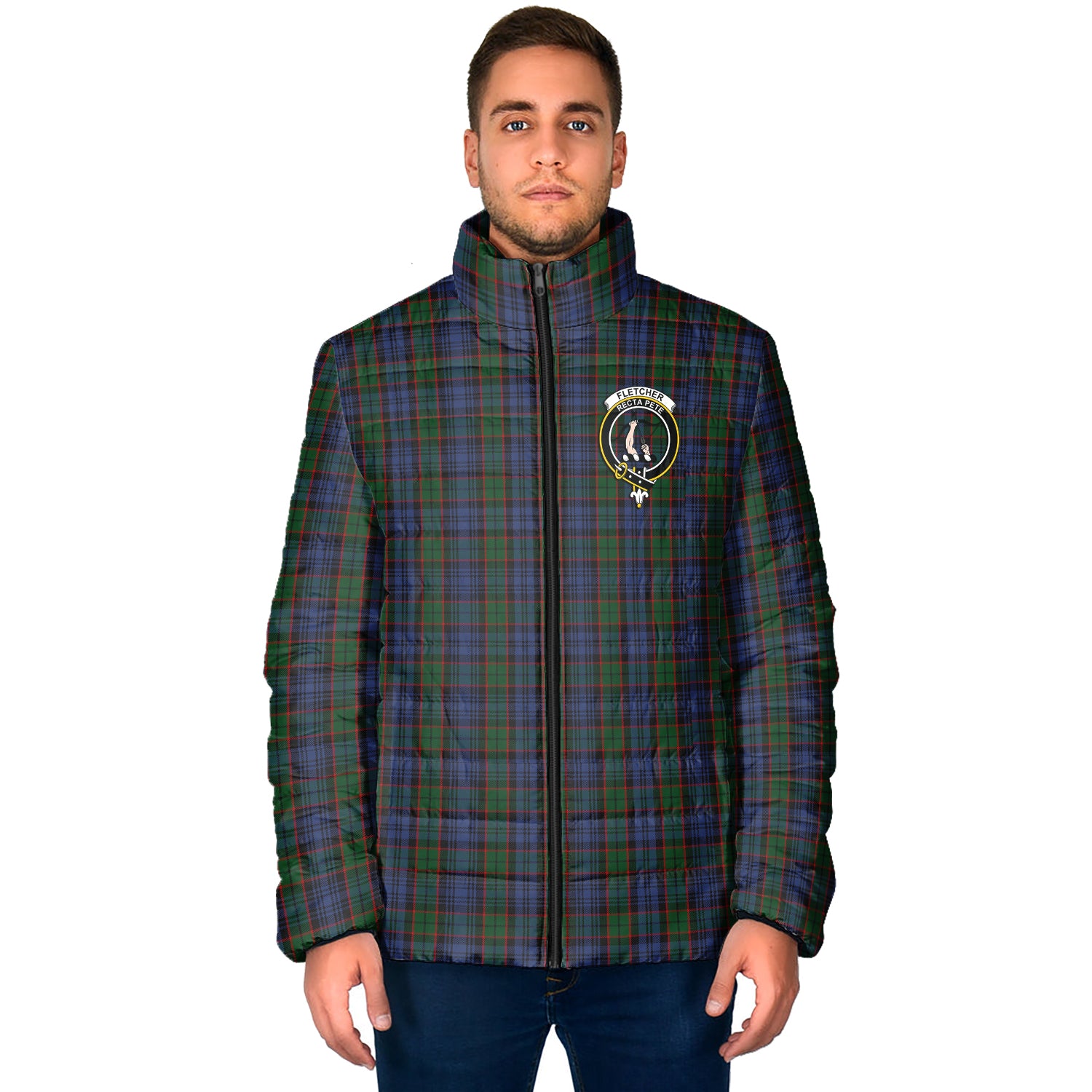 Fletcher Tartan Padded Jacket with Family Crest - Tartan Vibes Clothing