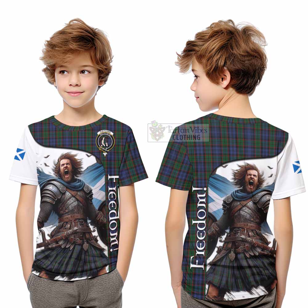 Tartan Vibes Clothing Fletcher Crest Tartan Kid T-Shirt Inspired by the Freedom of Scottish Warrior
